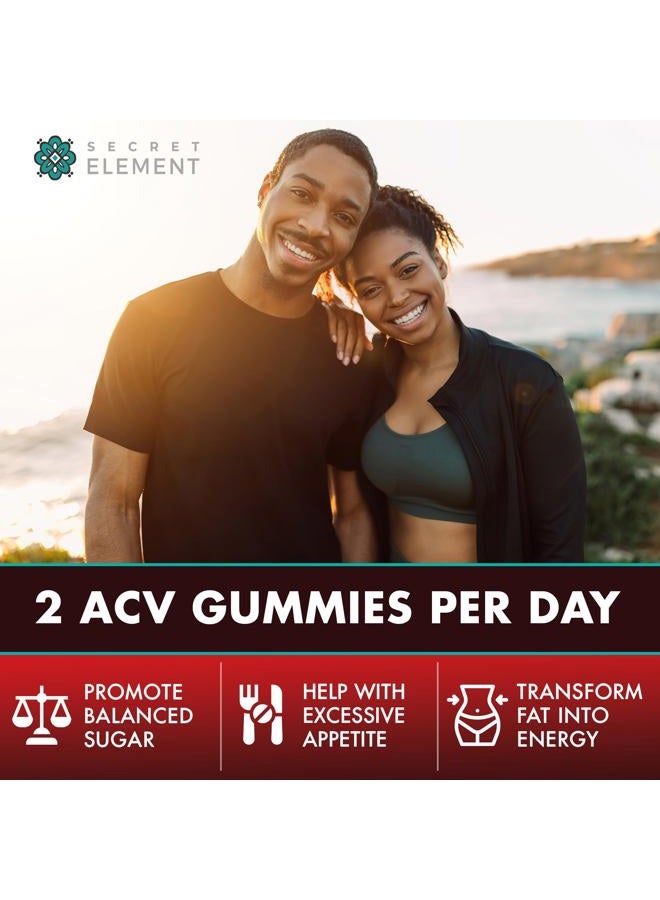 SECRET ELEMENT Keto ACV Gummies 1100mg, Apple Cider Vinegar Gummies with Prebiotic Superfruits, Green Coffee Bean Extract, B Vitamins, Sugar Free, Vegan, Non-GMO, Cherry Flavor, 60 Gummies - Image 3