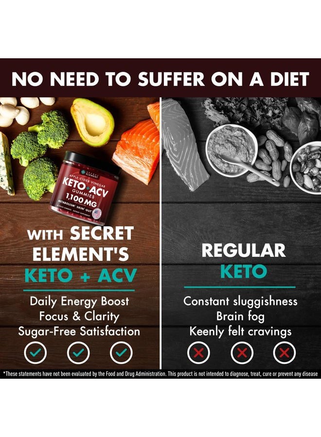 SECRET ELEMENT Keto ACV Gummies 1100mg, Apple Cider Vinegar Gummies with Prebiotic Superfruits, Green Coffee Bean Extract, B Vitamins, Sugar Free, Vegan, Non-GMO, Cherry Flavor, 60 Gummies - Image 2
