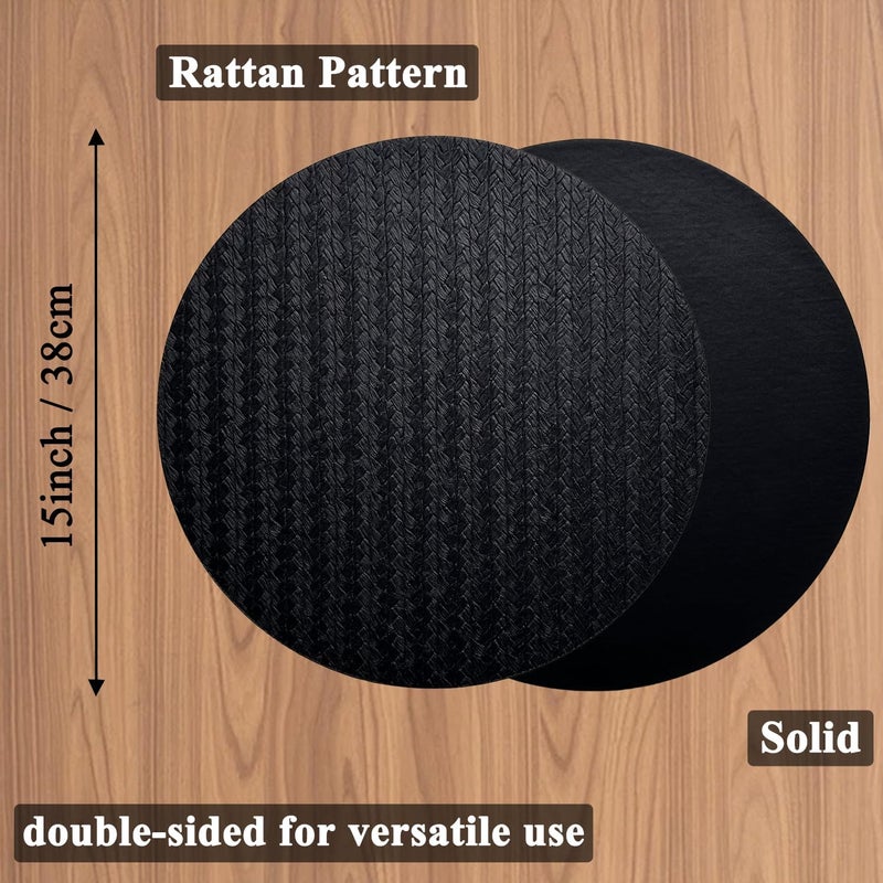 pigchcy Round 15" Water-Resistant Placemats Set of 6, Premium Faux Leather Placemats PVC Easy Clean Table Mats for Hotels Outdoor Dining, Wedding Decor (Black) - Image 2