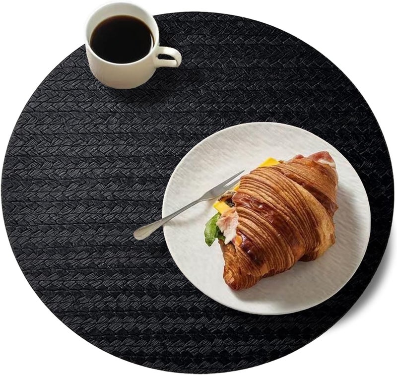 pigchcy Round 15" Water-Resistant Placemats Set of 6, Premium Faux Leather Placemats PVC Easy Clean Table Mats for Hotels Outdoor Dining, Wedding Decor (Black) - Image 5