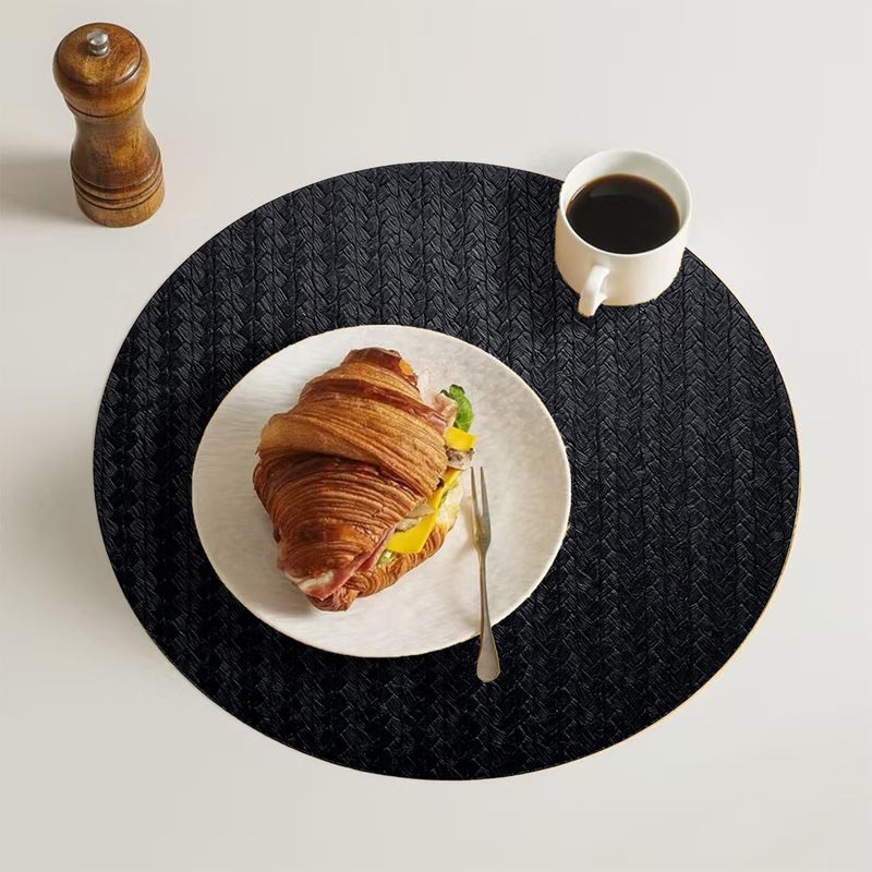 pigchcy Round 15" Water-Resistant Placemats Set of 6, Premium Faux Leather Placemats PVC Easy Clean Table Mats for Hotels Outdoor Dining, Wedding Decor (Black) - Image 4