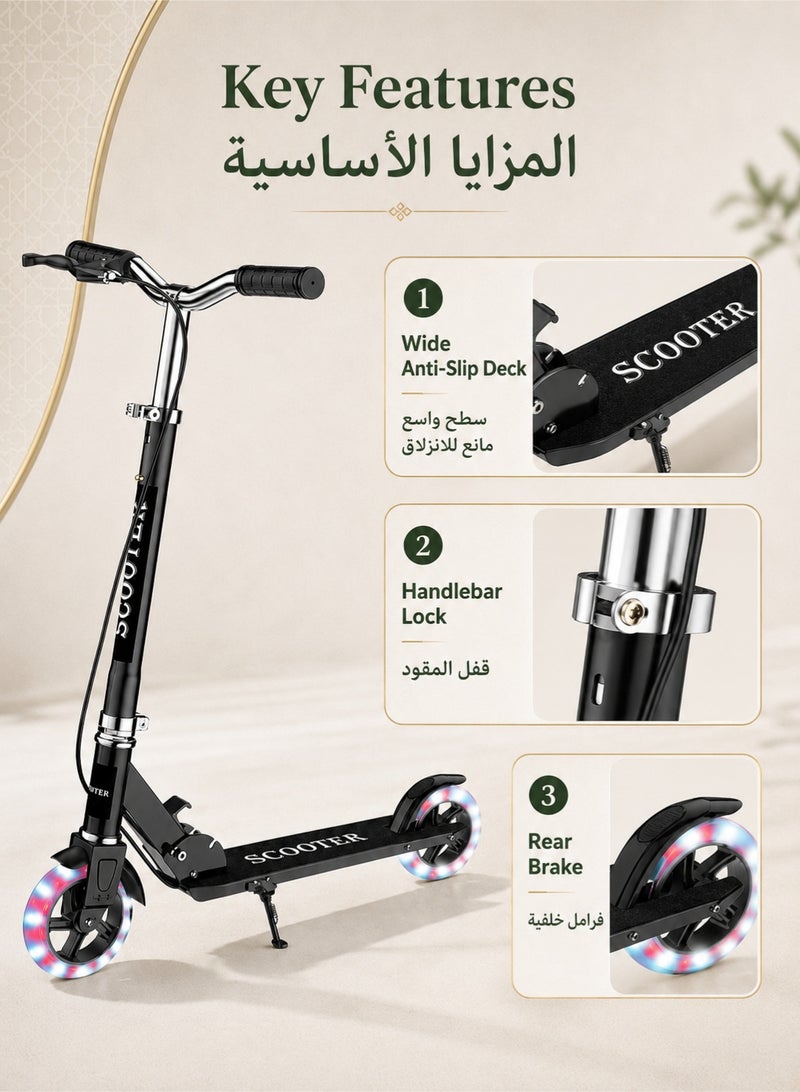 Denzoz Kick Scooter Foldable Scooter with Disc Brakes Double Shock Absorption System Four levels of height adjustment Suitable Freestyle Kick Scooter For Boys And Girls - Image 2