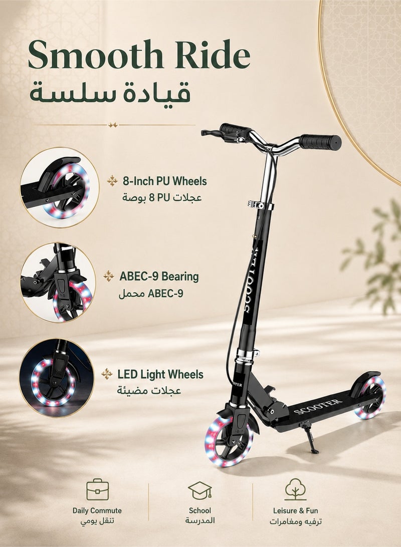 Denzoz Kick Scooter Foldable Scooter with Disc Brakes Double Shock Absorption System Four levels of height adjustment Suitable Freestyle Kick Scooter For Boys And Girls - Image 4
