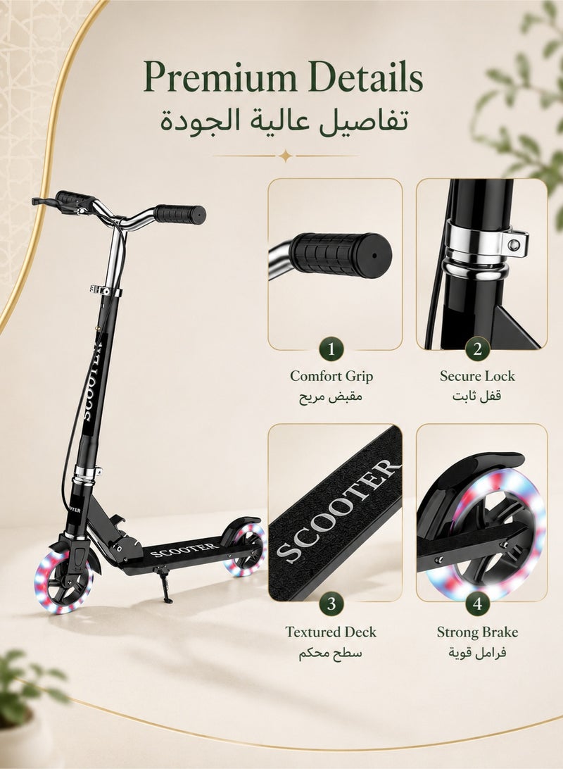 Denzoz Kick Scooter Foldable Scooter with Disc Brakes Double Shock Absorption System Four levels of height adjustment Suitable Freestyle Kick Scooter For Boys And Girls - Image 5