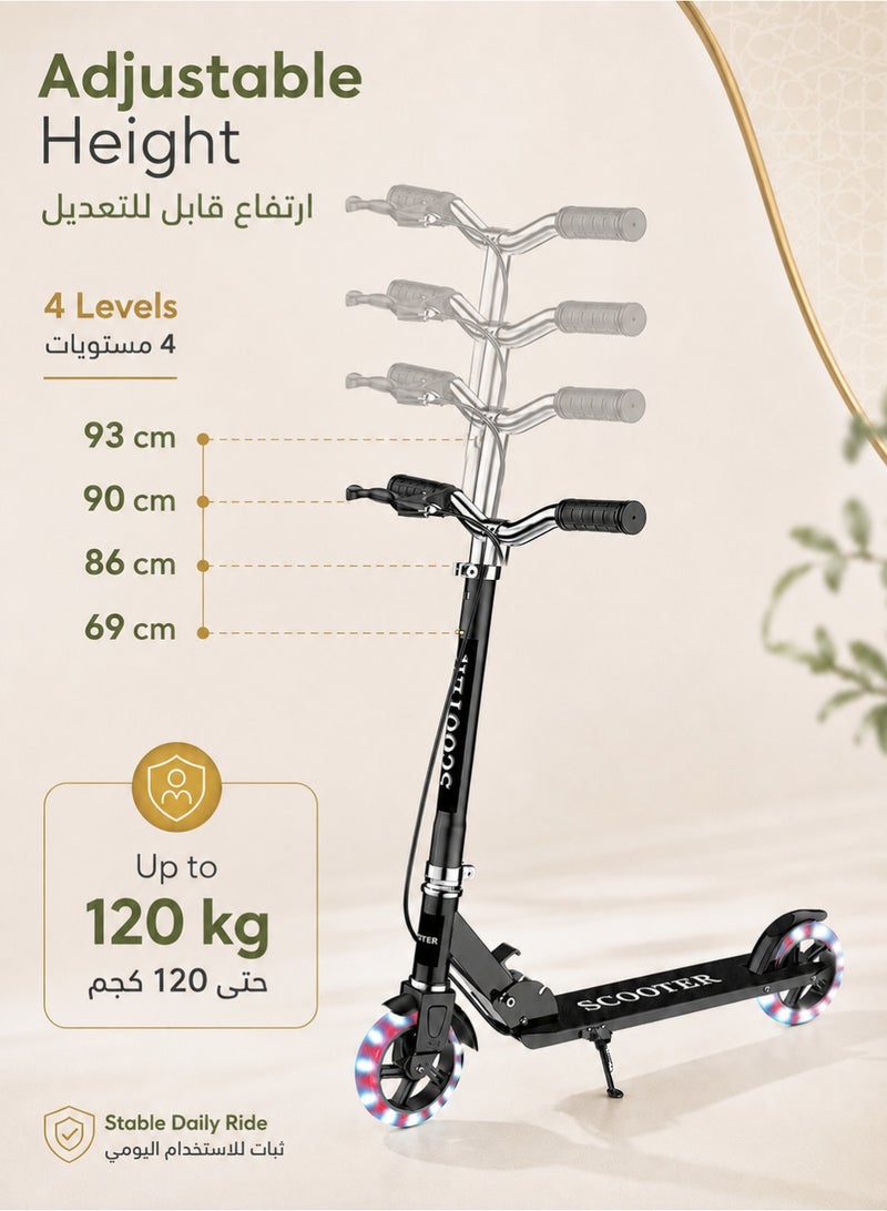 Denzoz Kick Scooter Foldable Scooter with Disc Brakes Double Shock Absorption System Four levels of height adjustment Suitable Freestyle Kick Scooter For Boys And Girls - Image 3