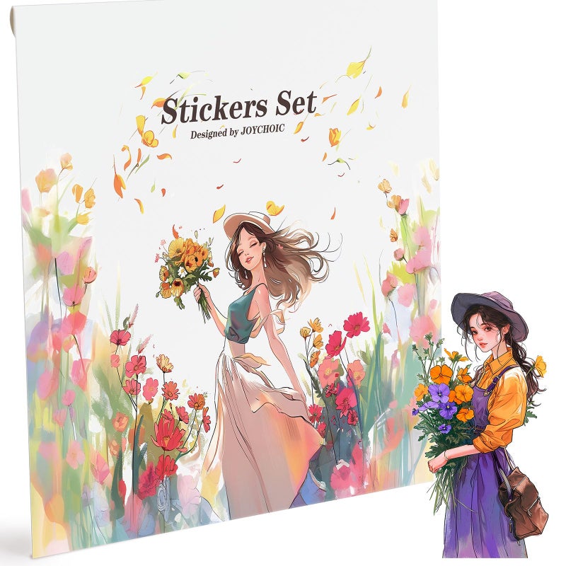 JOYCHOIC Scrapbook Stickers Set, 120Pcs Flower Sticker for Journaling and Scrapbooking, Junk Journal Supplies, PET Transparent Materials, Women People Ladies Planner DIY Arts Craft - Image 1