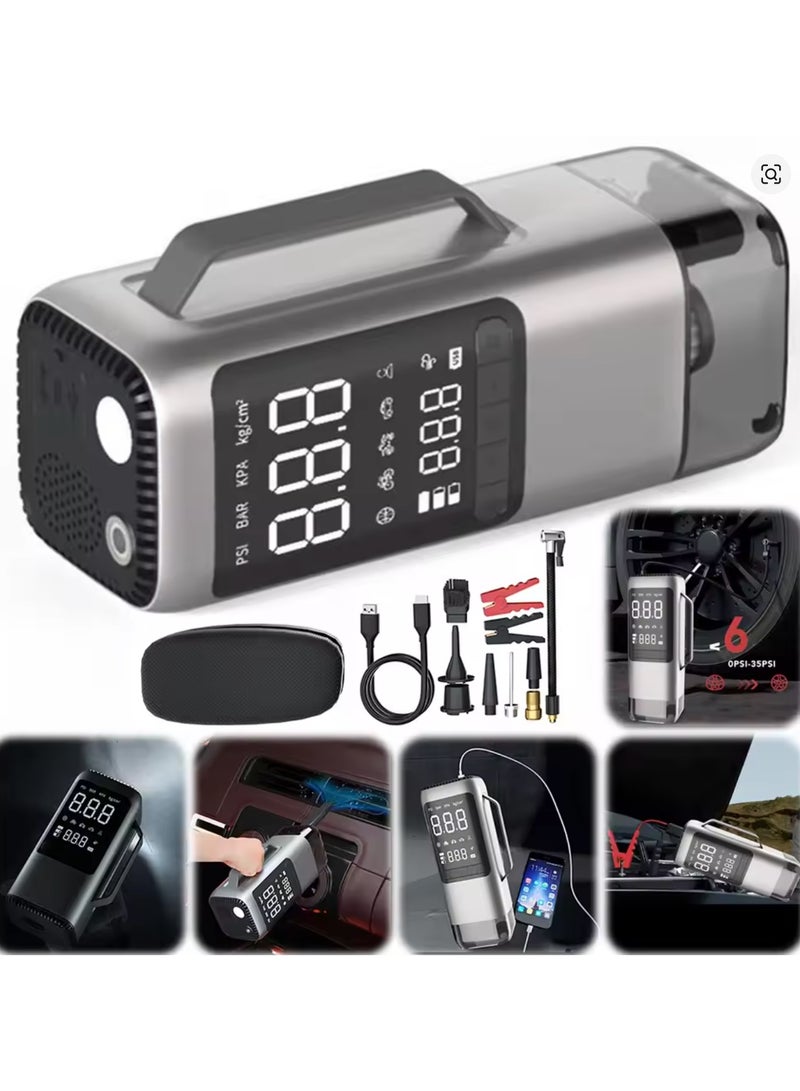 Jump Starter Vacuum Cleaner Electric Tire Pump with Light USB Rechargeable 8000mAh Bicycle Air Compressor for Car Tires - Image 1