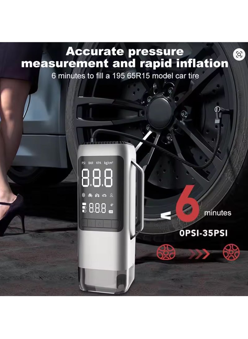 Jump Starter Vacuum Cleaner Electric Tire Pump with Light USB Rechargeable 8000mAh Bicycle Air Compressor for Car Tires - Image 3