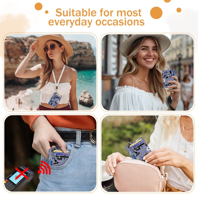 Yonlevres Credit Card Holder Slim Wallet, Magic Goth RFID Wallet Women Front Pocket Small Card Holder Travel Cute Funny Thin Card Case ID Window PU Leather RFID Blocking Card Organizer Gifts Girls - Image 3