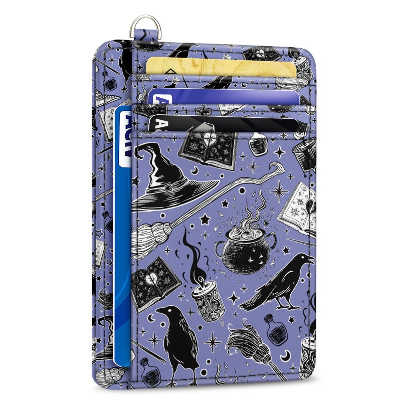 Yonlevres Credit Card Holder Slim Wallet, Magic Goth RFID Wallet Women Front Pocket Small Card Holder Travel Cute Funny Thin Card Case ID Window PU Leather RFID Blocking Card Organizer Gifts Girls - Image 1