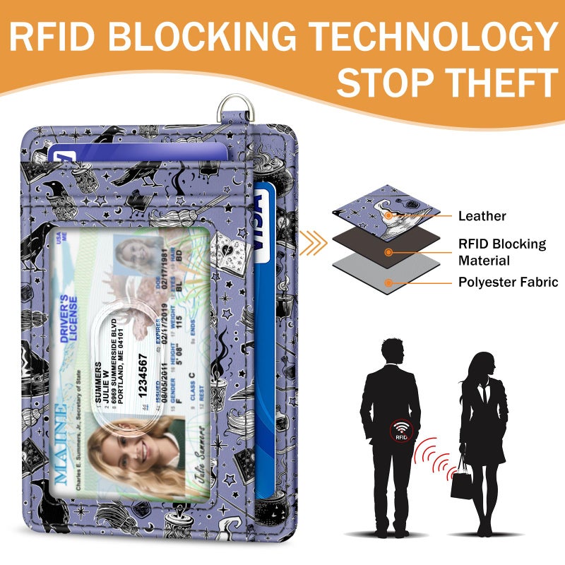 Yonlevres Credit Card Holder Slim Wallet, Magic Goth RFID Wallet Women Front Pocket Small Card Holder Travel Cute Funny Thin Card Case ID Window PU Leather RFID Blocking Card Organizer Gifts Girls - Image 5