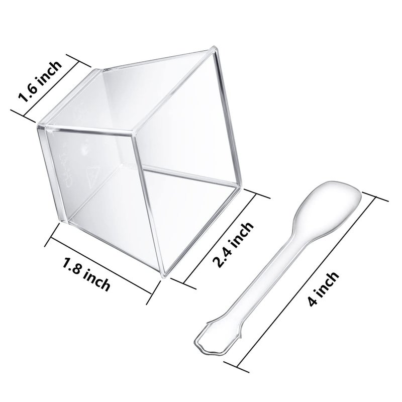 Poever 3.8 oz Plastic Dessert Cups with Spoons 50 Pack  Clear Square Mini Dessert Cups Appetizer Cups Parfait Cups Tumbler Cups for Mousse Puddings  Party Supplies - Image 2