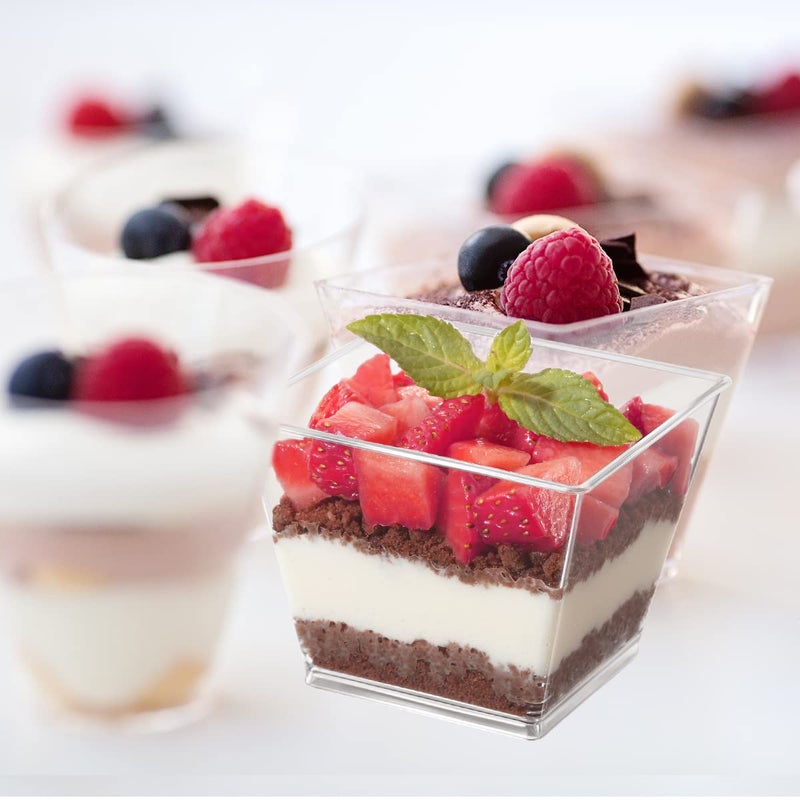 Poever 3.8 oz Plastic Dessert Cups with Spoons 50 Pack  Clear Square Mini Dessert Cups Appetizer Cups Parfait Cups Tumbler Cups for Mousse Puddings  Party Supplies - Image 4