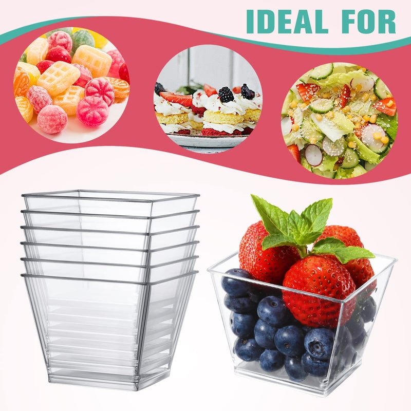 Poever 3.8 oz Plastic Dessert Cups with Spoons 50 Pack  Clear Square Mini Dessert Cups Appetizer Cups Parfait Cups Tumbler Cups for Mousse Puddings  Party Supplies - Image 3