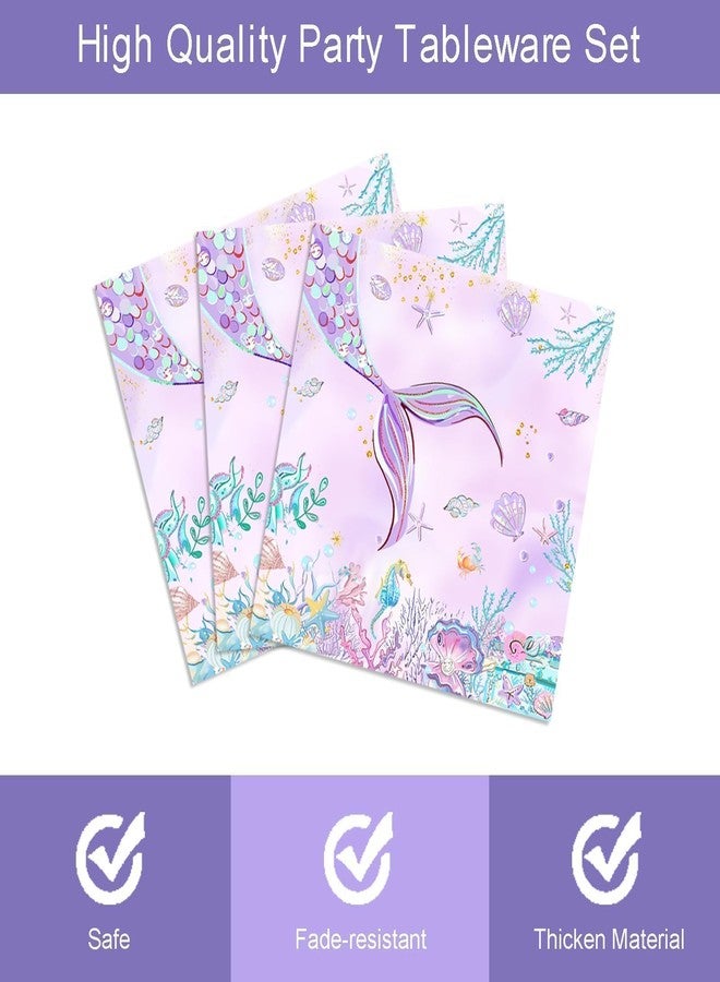 Vanulus 96 PCS Oneder The Sea 1st Birthday Plates and Napkins Party Supplies Purple Mermaid Under The Sea Happy First Birthday Party Tableware Set For Girls Serve 24 Guests - Image 4