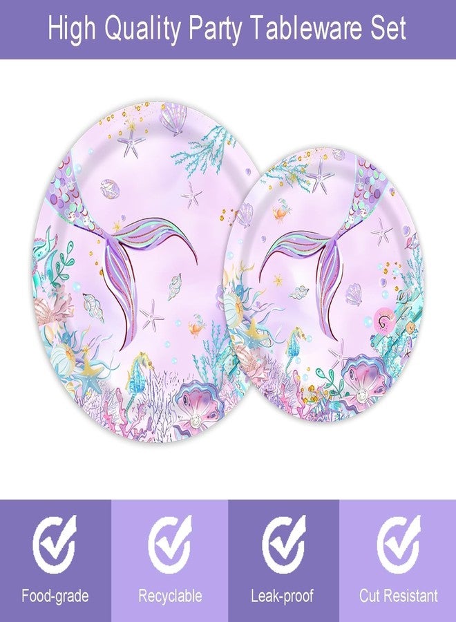 Vanulus 96 PCS Oneder The Sea 1st Birthday Plates and Napkins Party Supplies Purple Mermaid Under The Sea Happy First Birthday Party Tableware Set For Girls Serve 24 Guests - Image 3