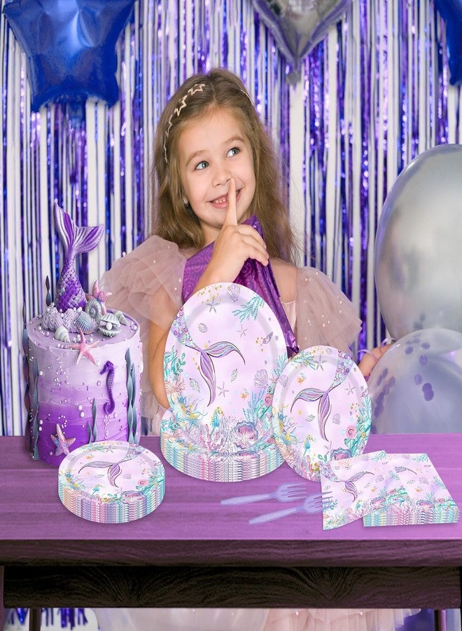 Vanulus 96 PCS Oneder The Sea 1st Birthday Plates and Napkins Party Supplies Purple Mermaid Under The Sea Happy First Birthday Party Tableware Set For Girls Serve 24 Guests - Image 5