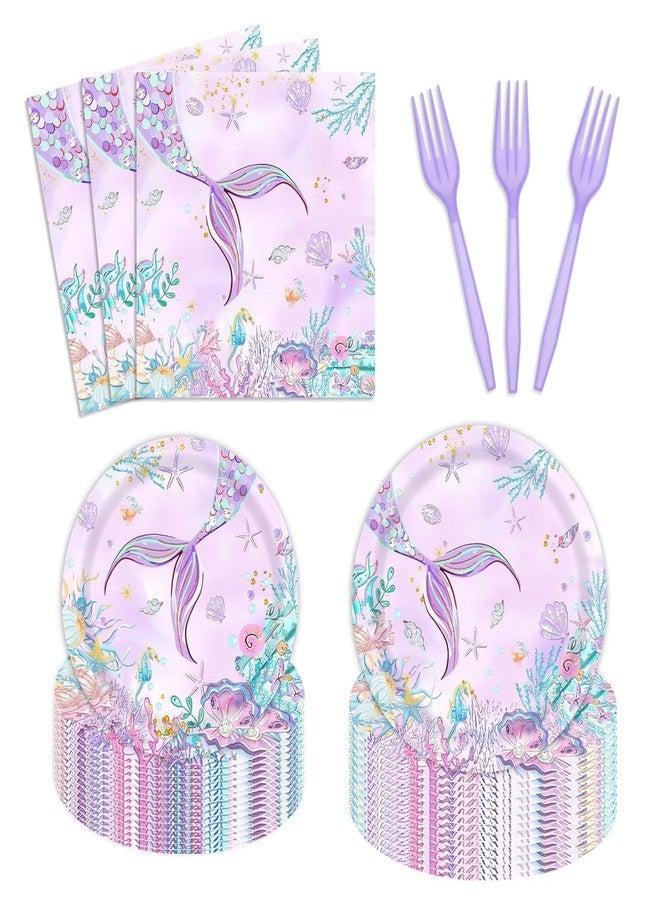 Vanulus 96 PCS Oneder The Sea 1st Birthday Plates and Napkins Party Supplies Purple Mermaid Under The Sea Happy First Birthday Party Tableware Set For Girls Serve 24 Guests - Image 1