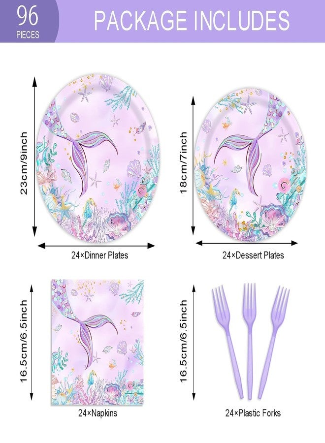 Vanulus 96 PCS Oneder The Sea 1st Birthday Plates and Napkins Party Supplies Purple Mermaid Under The Sea Happy First Birthday Party Tableware Set For Girls Serve 24 Guests - Image 2