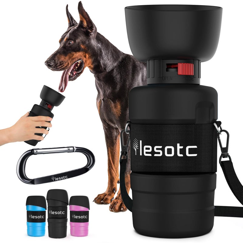 lesotc Dog Water Bottle, Portable Water Dispenser with Water Bowl, Leak Proof Pet Travel Squeeze Bottle, Puppy Essentials Dog Stuff Accessories for Outdoor Walking, Hiking, Camping Doggie Gift - Image 1