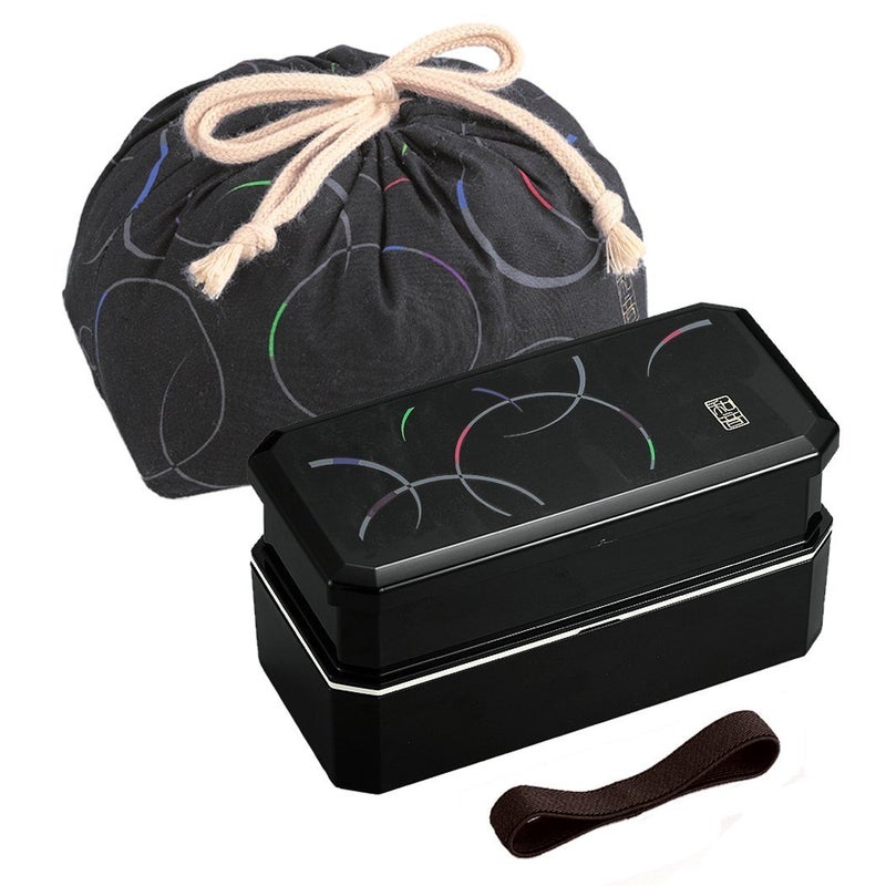 OSK PW6KB1 Chord Shokado Lunch Box with Drawstring Lunch Bag Black