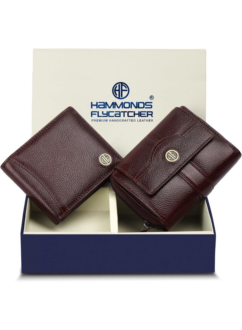 HAMMONDS FLYCATCHER Gift Combo - Genuine Leather Wallets for Men and Women, Stylish Couples Gift Set with Multiple Card Slots, Zipper Pockets - Ramadan, Eid, Anniversary and Wedding Gift Idea | HJYF - Image 1
