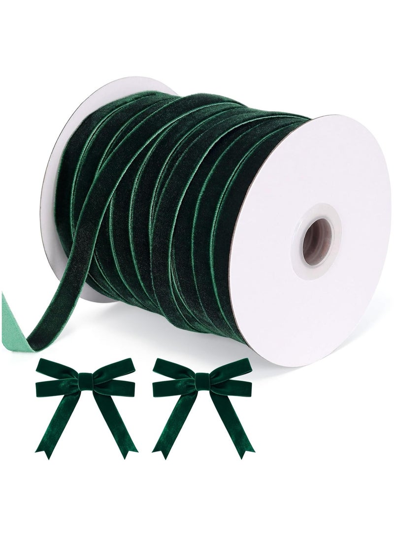 DELGREEN 50 Yards 3/8 Inch Velvet Ribbon, Single Face Velvet Fabric Ribbon Roll with Spool Satin for Gift Wrapping, Hair Bows Making, Wedding, Christmas Decoration (Green) - Image 1