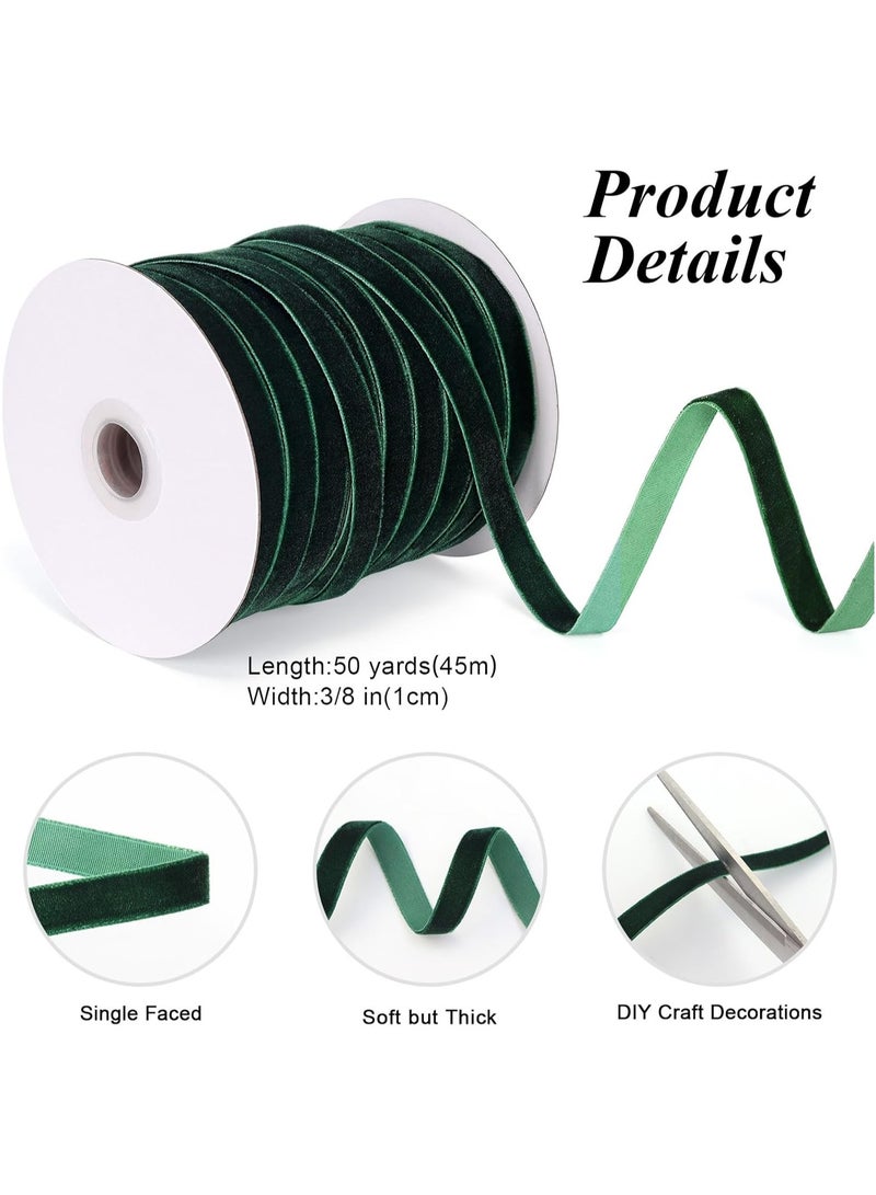 DELGREEN 50 Yards 3/8 Inch Velvet Ribbon, Single Face Velvet Fabric Ribbon Roll with Spool Satin for Gift Wrapping, Hair Bows Making, Wedding, Christmas Decoration (Green) - Image 2