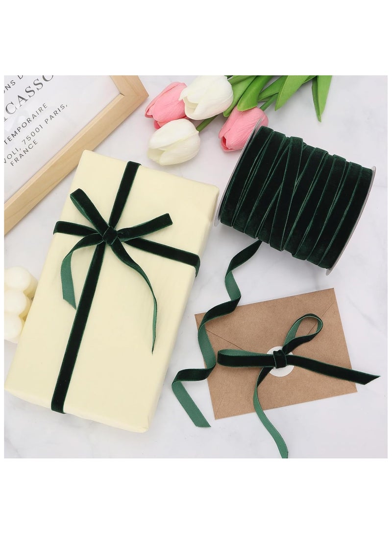 DELGREEN 50 Yards 3/8 Inch Velvet Ribbon, Single Face Velvet Fabric Ribbon Roll with Spool Satin for Gift Wrapping, Hair Bows Making, Wedding, Christmas Decoration (Green) - Image 3