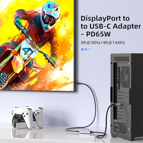 Maqze 8K@30Hz / 4K@144Hz Displayport to USB-C Adapter with PD 65W Charging, Graphene Cable Display Port Male to Type-C Female for USBC Monitor, Compatible for MacBook Pro/Air, iMac - Image 2