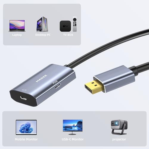 Maqze 8K@30Hz / 4K@144Hz Displayport to USB-C Adapter with PD 65W Charging, Graphene Cable Display Port Male to Type-C Female for USBC Monitor, Compatible for MacBook Pro/Air, iMac - Image 3