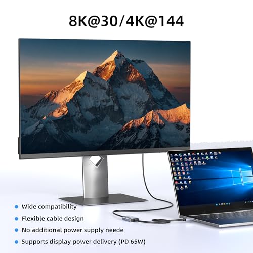 Maqze 8K@30Hz / 4K@144Hz Displayport to USB-C Adapter with PD 65W Charging, Graphene Cable Display Port Male to Type-C Female for USBC Monitor, Compatible for MacBook Pro/Air, iMac - Image 4