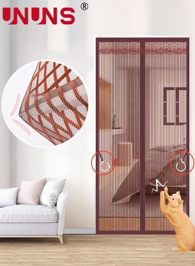 UNUNS Magnetic Fly Screen Door,Heavy-Duty Anti Mosquito Mesh No Gap With Hooks,Self-Closing Privacy Screen Door Hands Free For Patio,Kitchen,Bedroom,Air Conditioner Room,100x220cm Brown - Image 1