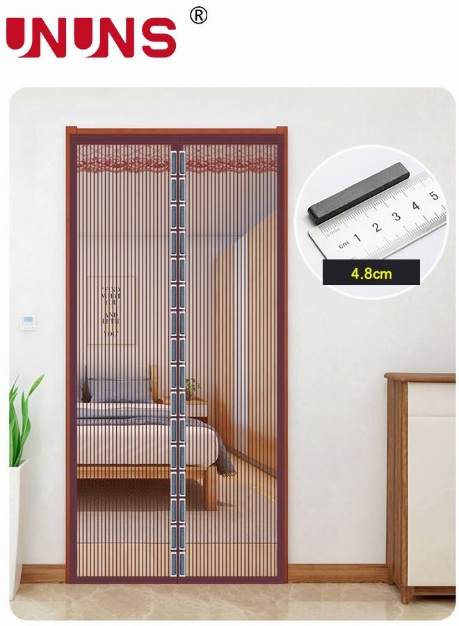UNUNS Magnetic Fly Screen Door,Heavy-Duty Anti Mosquito Mesh No Gap With Hooks,Self-Closing Privacy Screen Door Hands Free For Patio,Kitchen,Bedroom,Air Conditioner Room,100x220cm Brown - Image 2