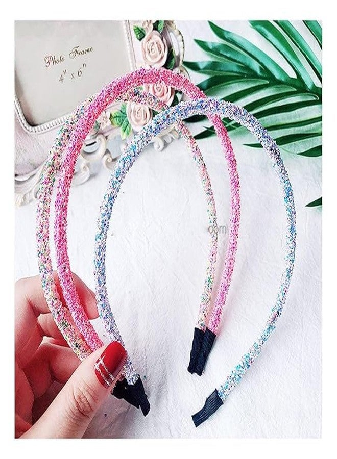 Truvic Glitter Hair Sparkle Skinny Headband Multicolor HairBand Stylish Hair Accessories for Baby Girls (Pack of 6) - Image 2