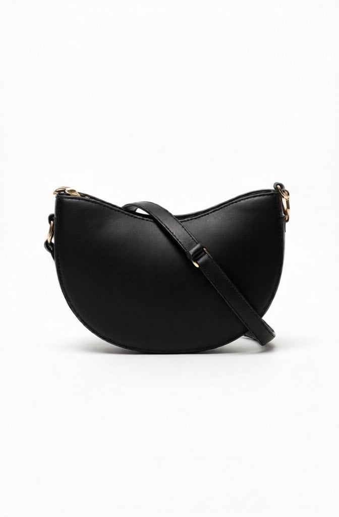 A stylish black shoulder bag with a modern and comfortable half-moon design, perfect for everyday outings and formal occasions. - Image 1