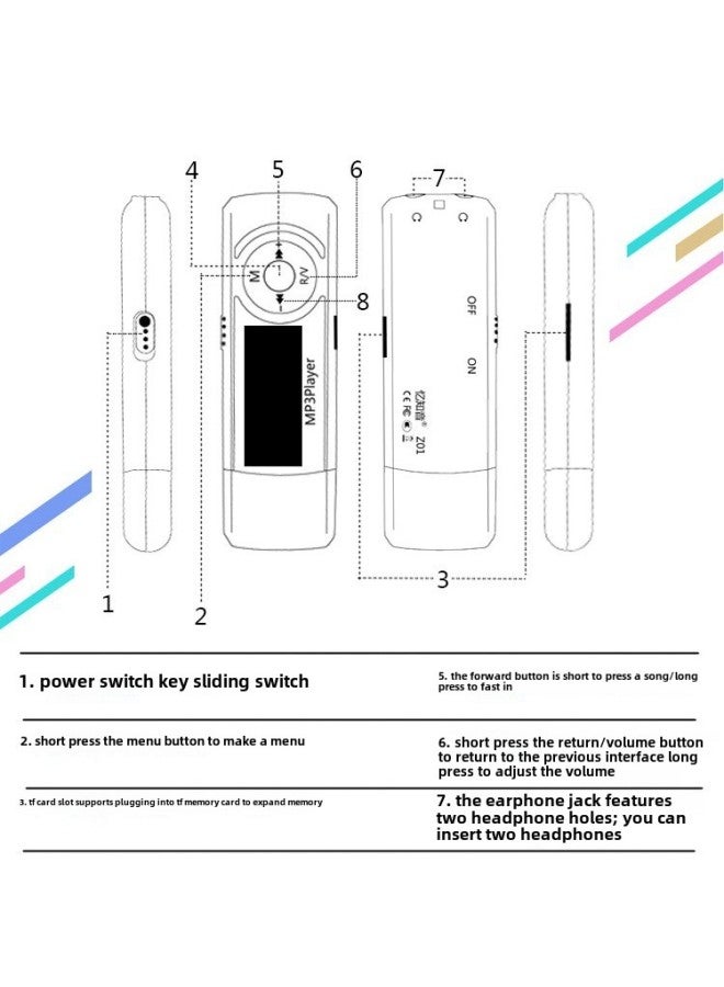 Z01 Student Bluetooth Mp3 Player Lyrics U Disk Comes With USB English Music Recording Pen Sports Other-Color:White Glossy And Stain-resistant-Capacity:8gb-official Standard Configuration - Image 3