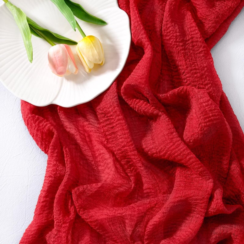 Socomi Red Cheesecloth Table Runner Easter Spring Gauze 120 Inch Rustic Boho Cheese Cloth Runner for Wedding Party Baby Bridal Shower Centerpiece Decoration Holiday Home Decorations - Image 2