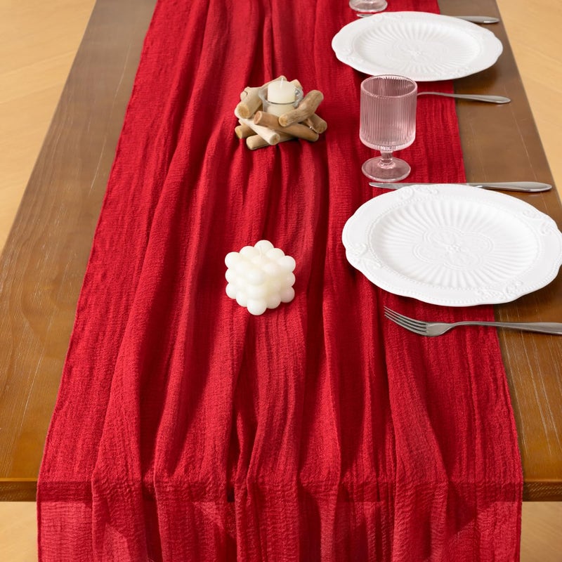 Socomi Red Cheesecloth Table Runner Easter Spring Gauze 120 Inch Rustic Boho Cheese Cloth Runner for Wedding Party Baby Bridal Shower Centerpiece Decoration Holiday Home Decorations - Image 4