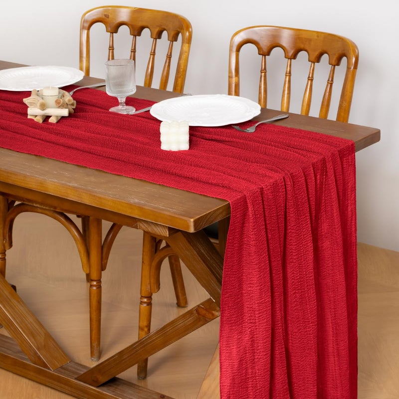 Socomi Red Cheesecloth Table Runner Easter Spring Gauze 120 Inch Rustic Boho Cheese Cloth Runner for Wedding Party Baby Bridal Shower Centerpiece Decoration Holiday Home Decorations - Image 3