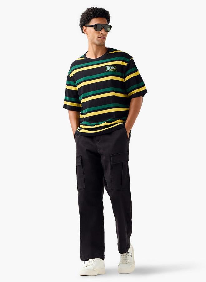 سبلاش فيڤ تي شيرت رجالي بقصة عادية ورقبة دائرية وأكمام قصيرة مخطط - Image 2