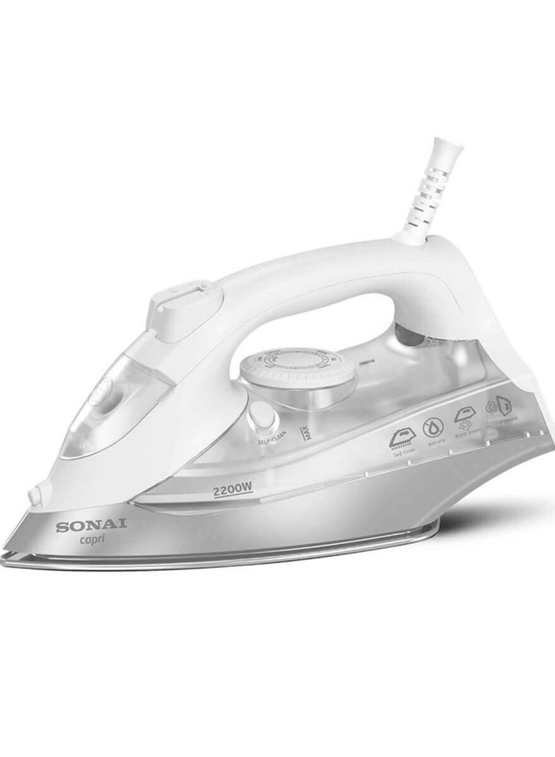 سوناي مكواة بخارية سوناي كابري – لوحة سيراميك، 2200 واط، بخار قابل للتعديل، أبيض - MAR-8200