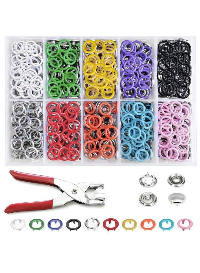 Forimaluence 150 Sets Metal Snap Buttons with Pliers, 600 PCS Multicolor Mixing Hollow Sewing Snap Fasteners for DIY Crafting Clothing (9.5mm) - Image 1