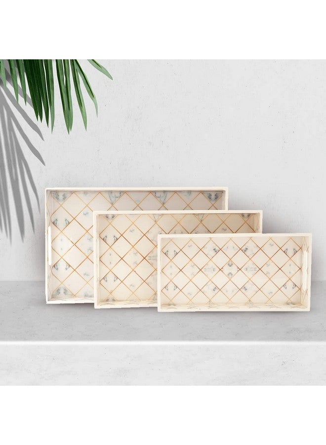 Tranquil Square Modern Style Durable Design Wooden Serving Tray Set of 3 - Image 1