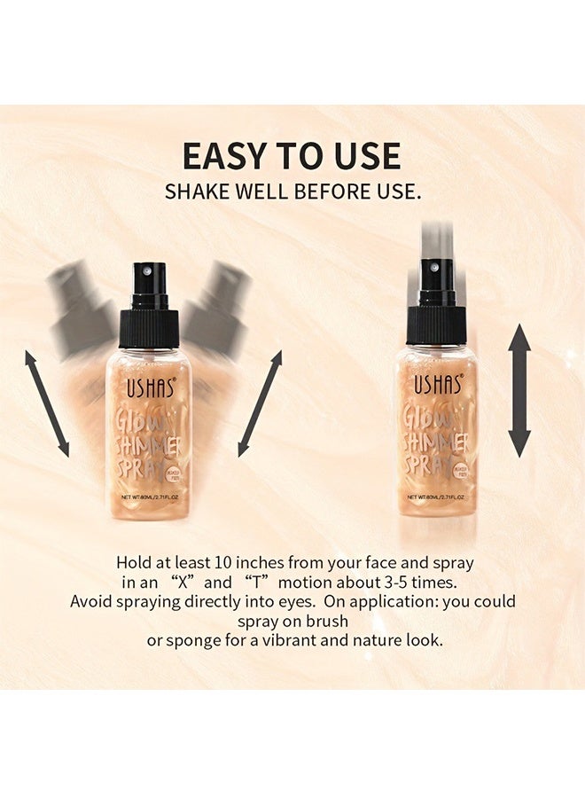 Ushas Body Shimmer Spray, Long Lasting Moisturizing Body Shimmer Luminizer Glow Illuminator Quick-Drying and Non-Sticky Liquid Highlighter Spray for Face and Hair Glitter，Waterproof Shimmering Luminizer #01 - Image 5
