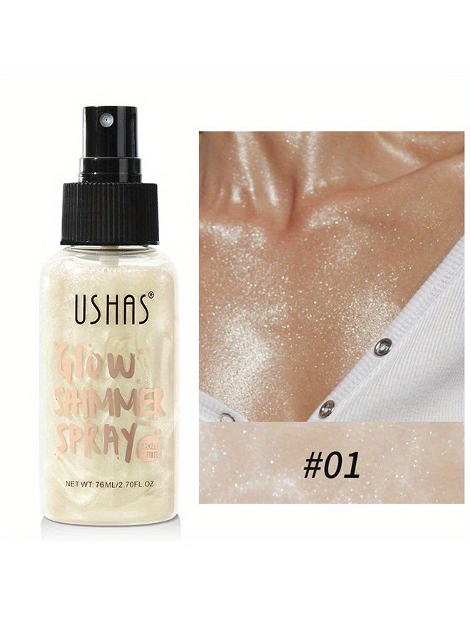 Ushas Body Shimmer Spray, Long Lasting Moisturizing Body Shimmer Luminizer Glow Illuminator Quick-Drying and Non-Sticky Liquid Highlighter Spray for Face and Hair Glitter，Waterproof Shimmering Luminizer #01 - Image 1