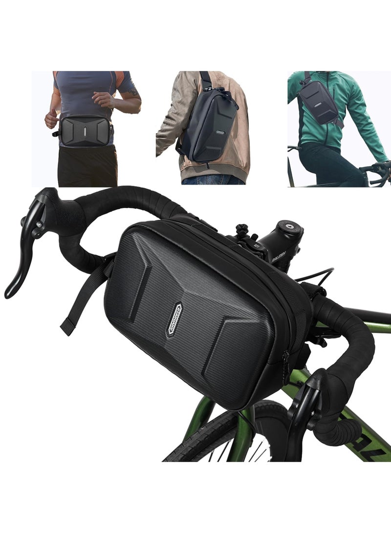 SYOSI Bike Handlebar Bag, EVA Waterproof Bicycle Front Frame Storage Bag, 3.2L Multi-Purpose Bike Pouch, Easy to Install & Remove, for E-Bikes, Scooters, and Motorcycles (Black) - Image 1