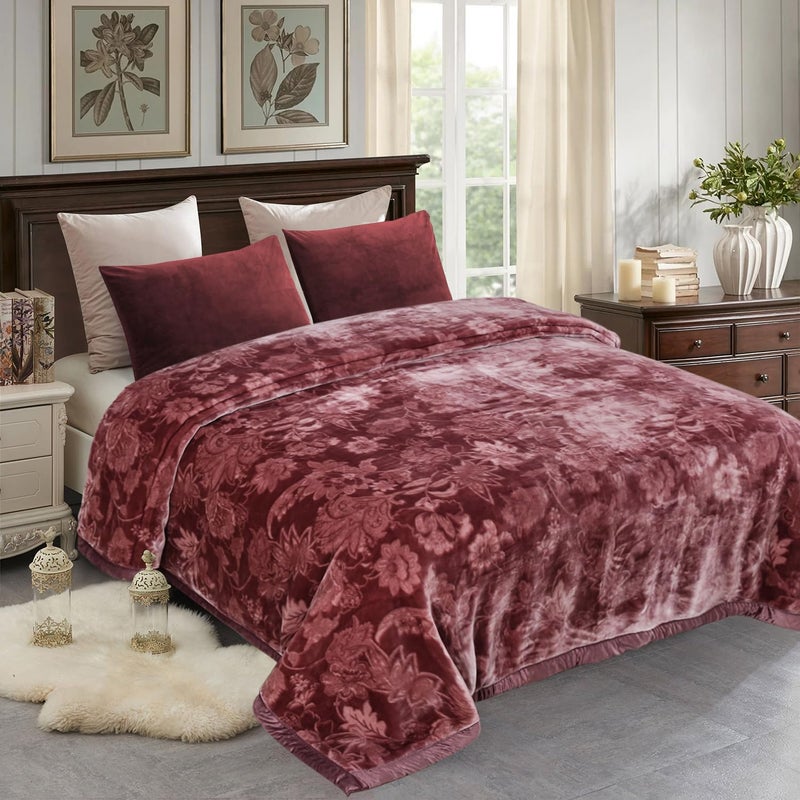 JML Plush Fleece Blanket 87" x 94", 10.5 Pounds Korean Style Mink Blanket King Size for Winter - Soft and Warm, 2 Ply A&B Printed Embossed Raschel Bed Blanket (Flowers Branches Woodrose) - Image 2