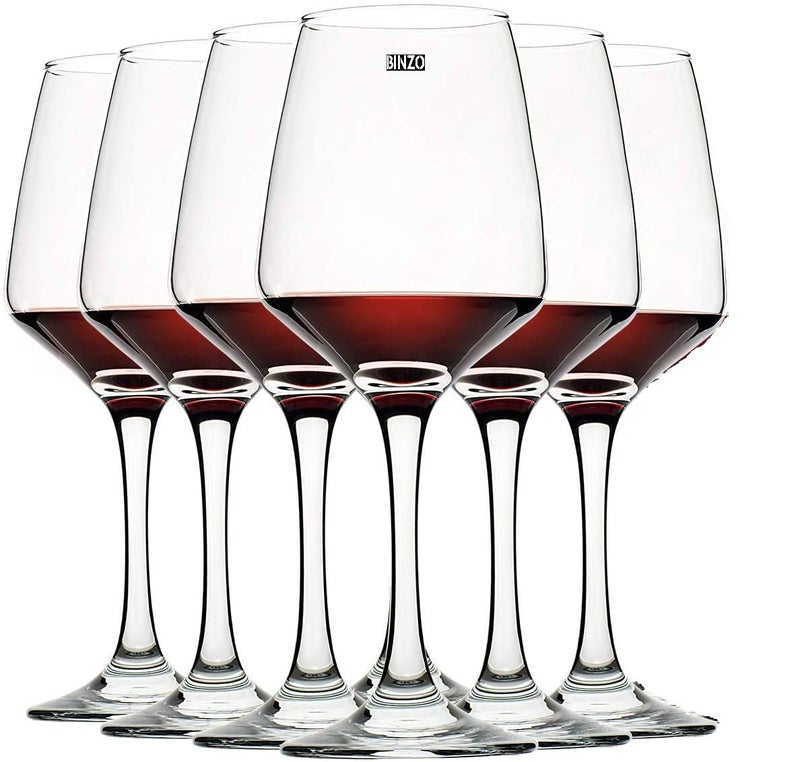 BINZO Glass Wine Glasses Set of 6 360 ml Perfect for Red Wines White Wines Premium Glassware - Image 1