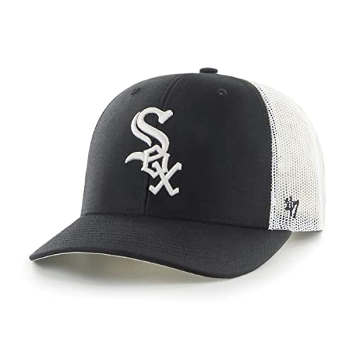 47 MLB Team Color Primary Logo Mesh Trucker Snapback Adjustable Hat Cap, Adult One Size Fits All - Chicago White Sox Black - Image 1